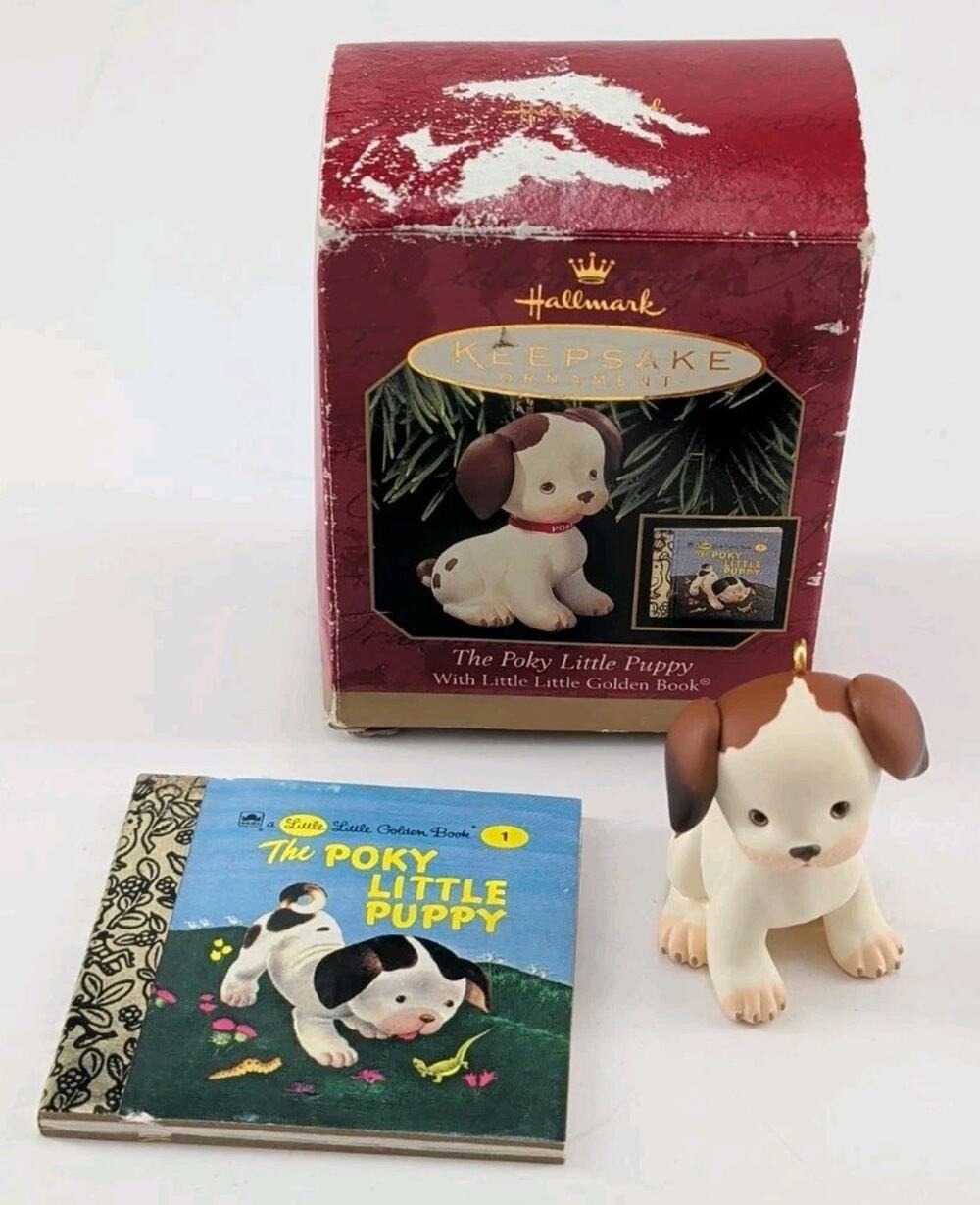 1999 Hallmark Keepsake Poky Little Puppy Christmas Ornament w/Little Golden Book